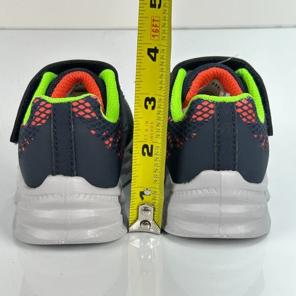 Skechers S-Lights Toddler 6 Light Up Boys Shoes Navy Neon Hook Loop Sneakers NEW - Picture 6 of 13